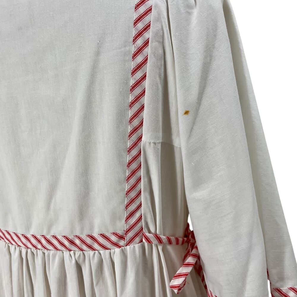 Vintage 70s Peasant House Dress Retro Rose White/Red Striped Trim Medium USA - Picture 8 of 12